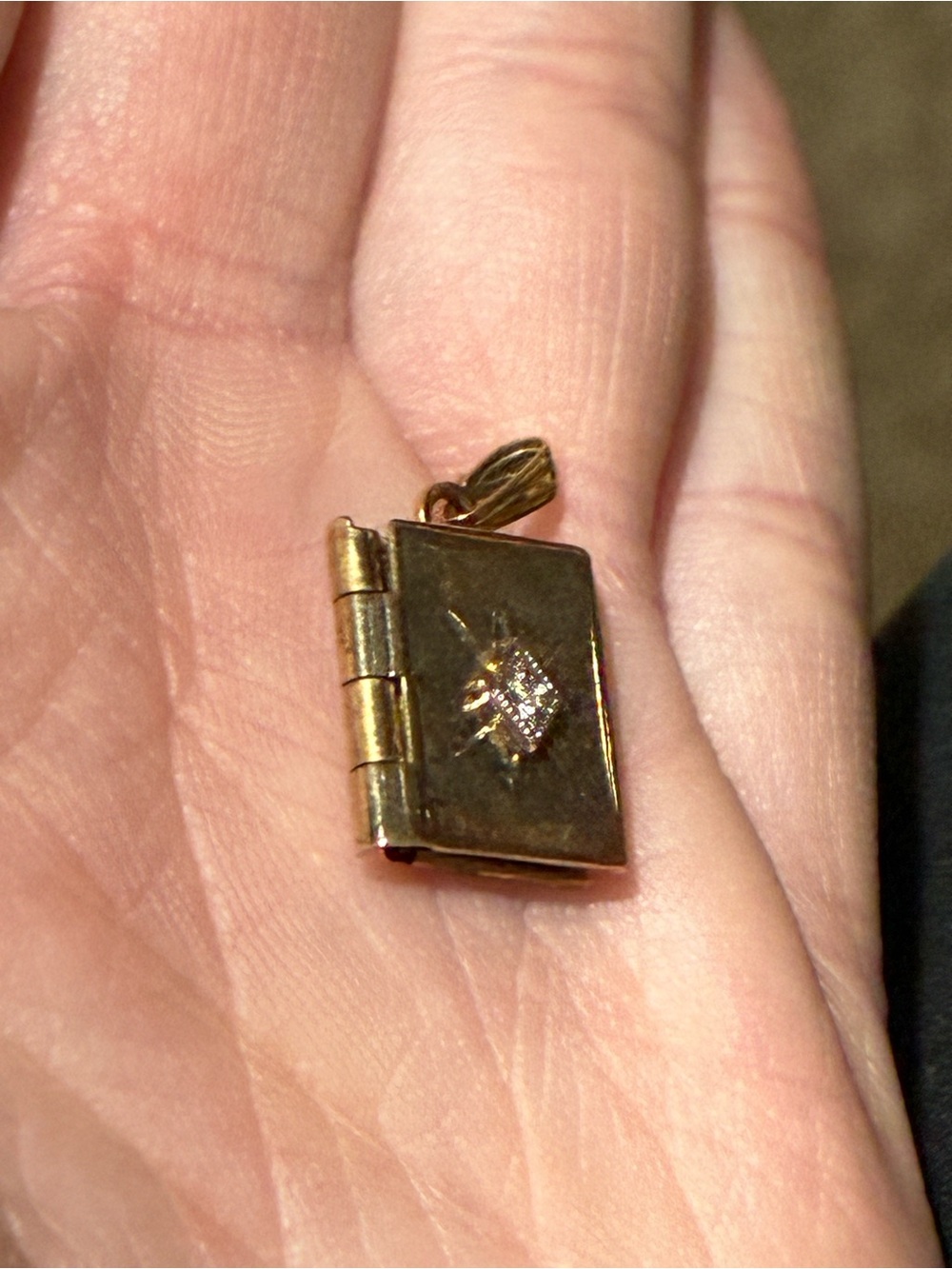 Antique Gold Plate over Sterling Diamond Book Locket Pendant - Picture 3 of 6